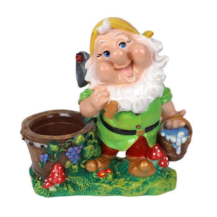Figurina gradina pitic cu ghiveci, ORIENS, Gips, Multicolor