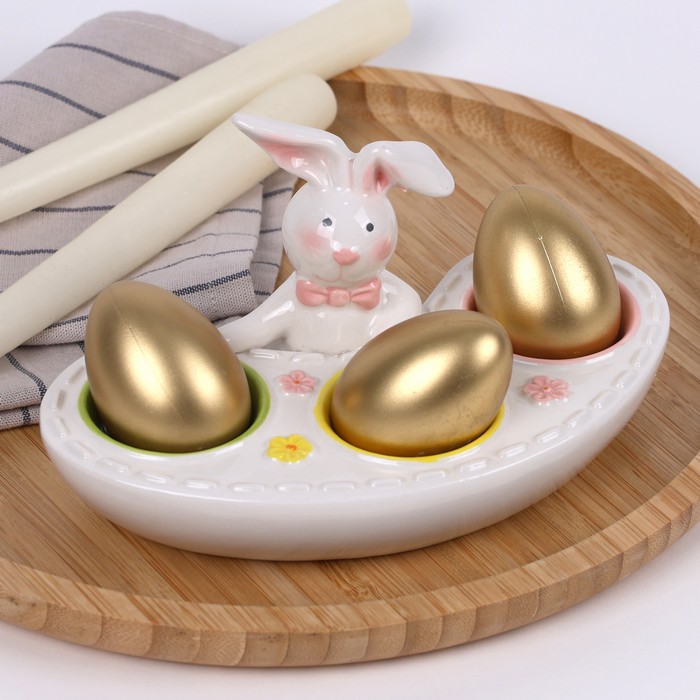 Decorative plate, GLOBAL EASTER, For the eggs, 3 compartiments, Multicolour, Ceramics