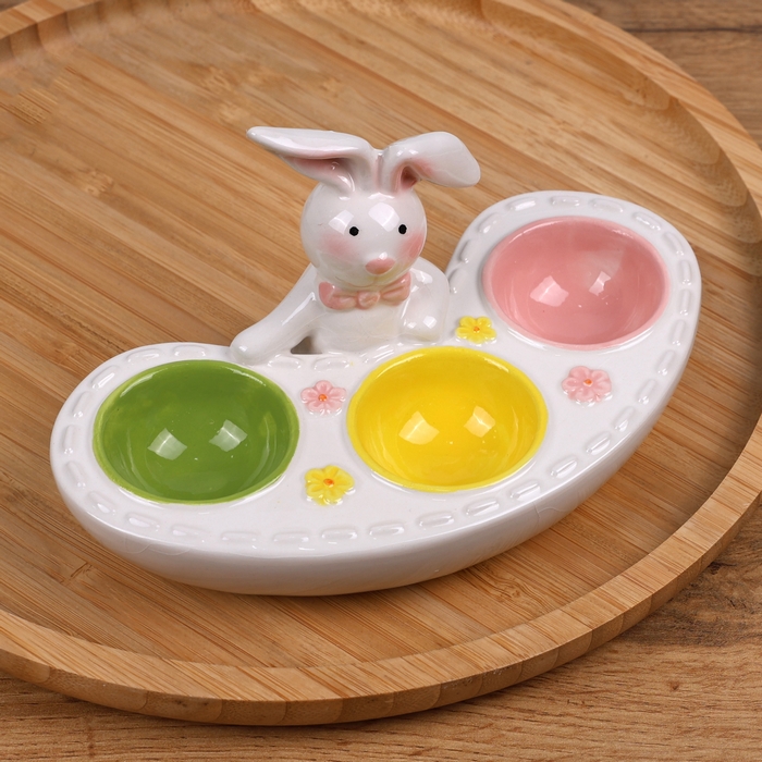Decorative plate, GLOBAL EASTER, For the eggs, 3 compartiments, Multicolour, Ceramics