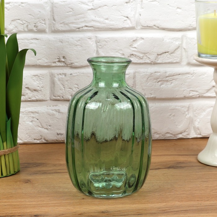 Vase, GLOBAL DECORATION, 22cm, Green, Glass, 6.5cm