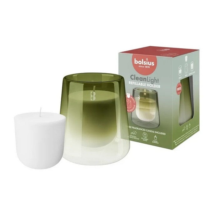 Ароматическая свеча, BOLSIUS, Gardenia, 20 часов, Белый/Зеленый