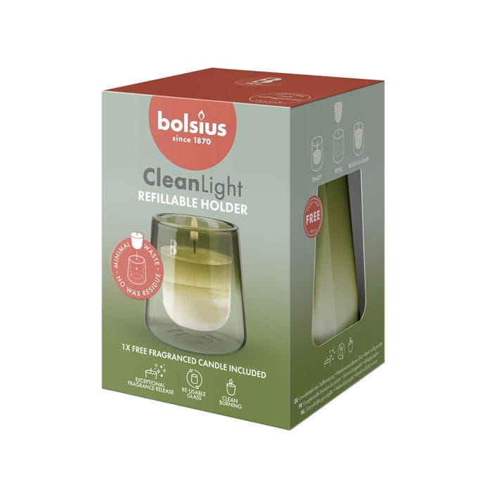 Ароматическая свеча, BOLSIUS, Gardenia, 20 часов, Белый/Зеленый