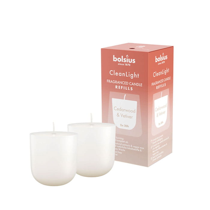Set of candle reffils, BOLSIUS, 2 pcs, Cedarwood & Vanilla, 20 hours, White