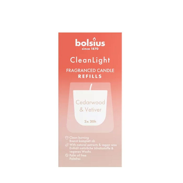 Set of candle reffils, BOLSIUS, 2 pcs, Cedarwood & Vanilla, 20 hours, White