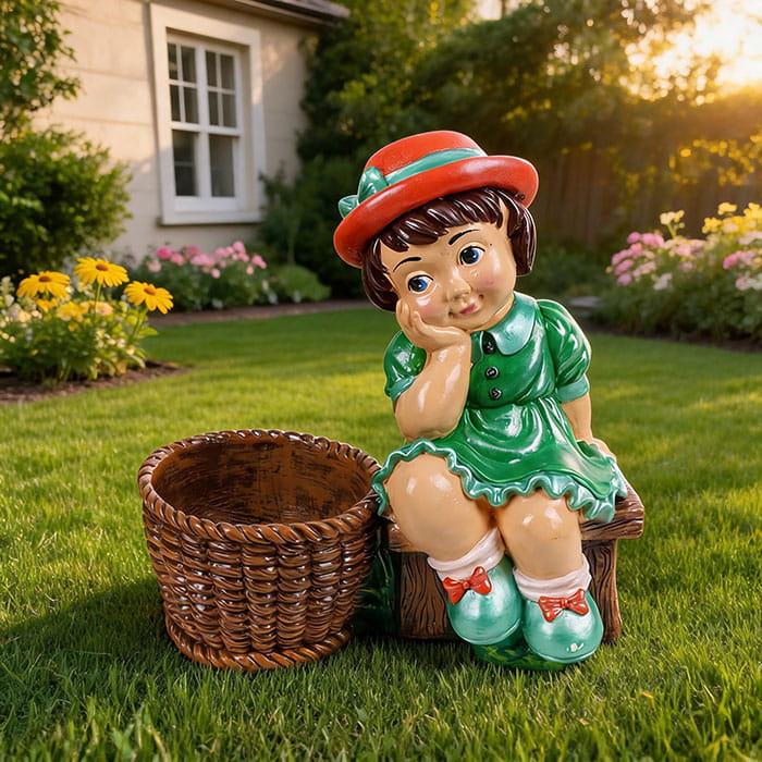 Garden figurine girl with pot, ORIENS, Mix, 40cm, Gypsum