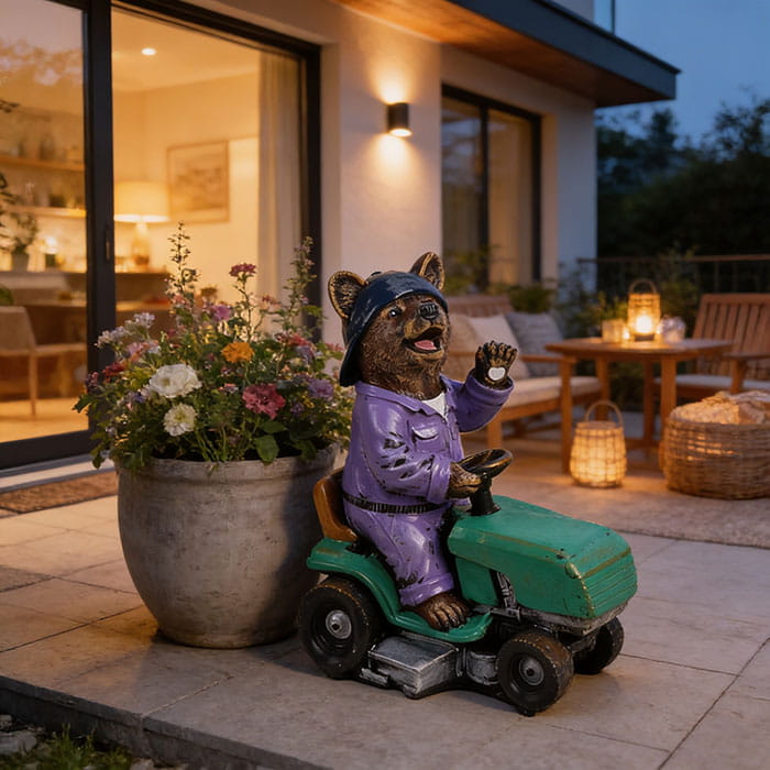 Teddy bear on a tractor, ORIENS, Multicolour, 40cm, Gypsum