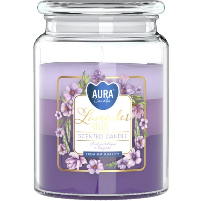 Scented candle, AURA, Lavender, 100 hours, 500gr, mauve, With lid