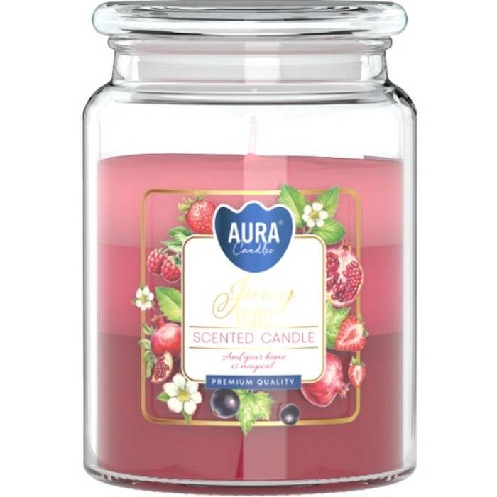 Lumanare parfumata, AURA, Juicy fruits, 100 ore, 500gr, Roz, Cu capac