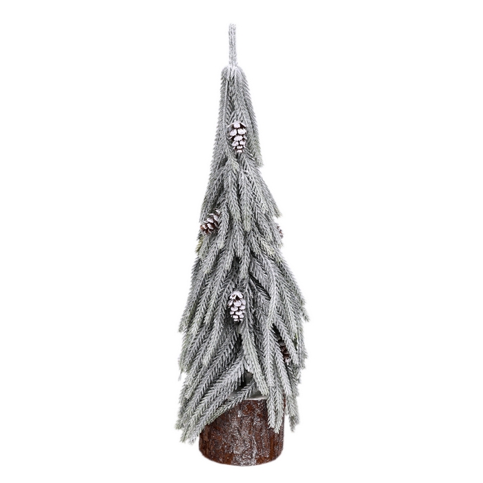 Brad de craciun decorativ, GLOBAL CHRISTMAS, 38 cm, Alb/Verde, PE, Inzapezit, Conuri