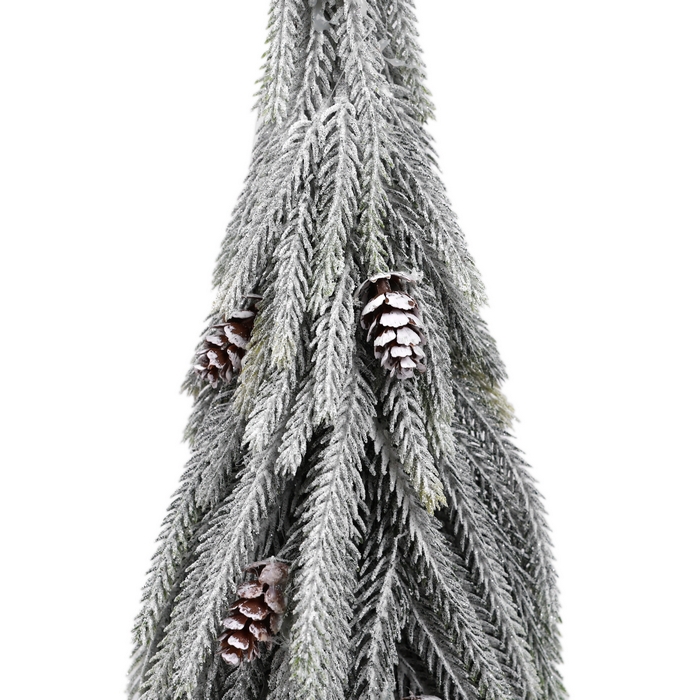 Brad de craciun decorativ, GLOBAL CHRISTMAS, 38 cm, Alb/Verde, PE, Inzapezit, Conuri