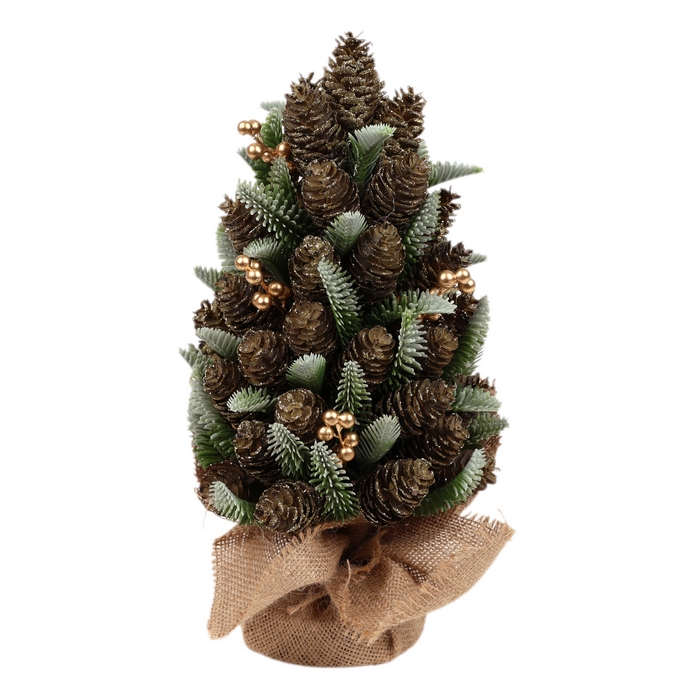 Brad de craciun decorativ, GLOBAL CHRISTMAS, 33cm, PE, Verde, Conuri si Pomusoare