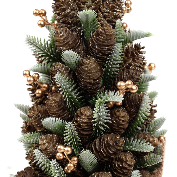 Brad de craciun decorativ, GLOBAL CHRISTMAS, 33cm, PE, Verde, Conuri si Pomusoare