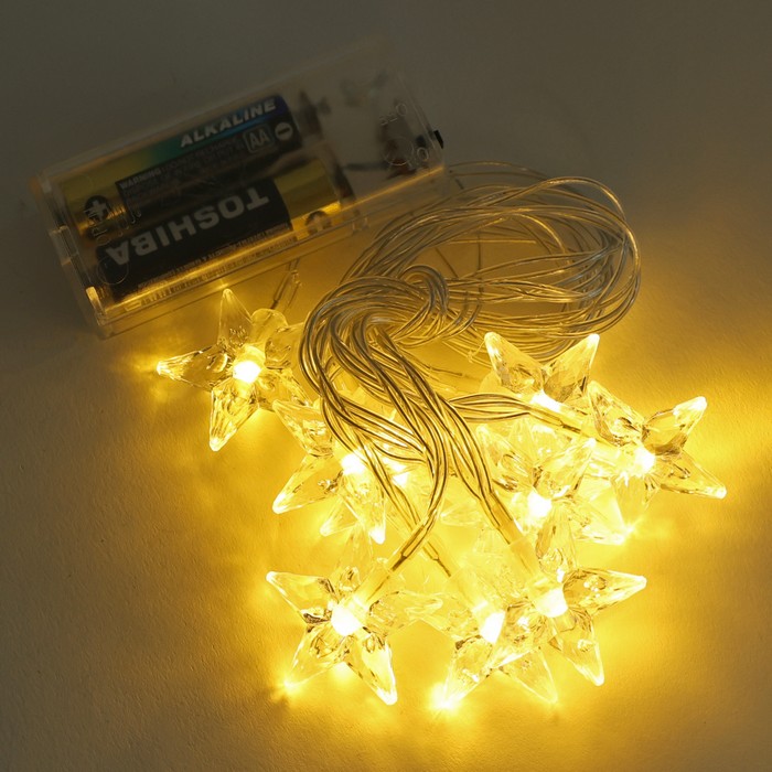 Instalatie luminoasa pe baterii, GLOBAL CHRISTMAS, 10 becuri, 2 m, Alb Cald, Baterie, Transparent