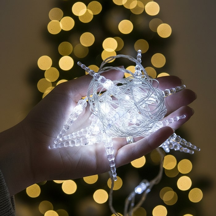 Instalatie luminoasa pe baterii, GLOBAL CHRISTMAS, 32 becuri LED, 5.5 m, Alb Cald, Transparent