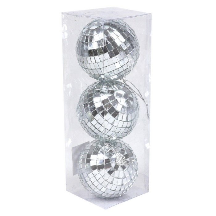Set globuri de craciun, GLOBAL CHRISTMAS, 3 buc, 8 cm, Disco, Plastic
