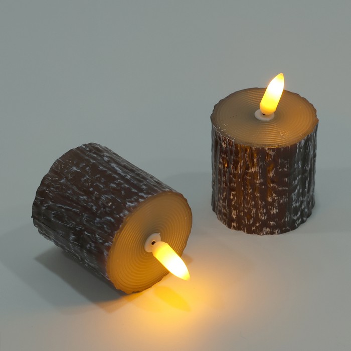 Decorative candle, GLOBAL CHRISTMAS, LED Lamps, Brown, Plastic