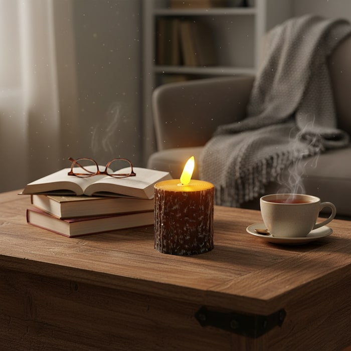 Decorative candle, GLOBAL CHRISTMAS, LED Lamps, Brown, Plastic