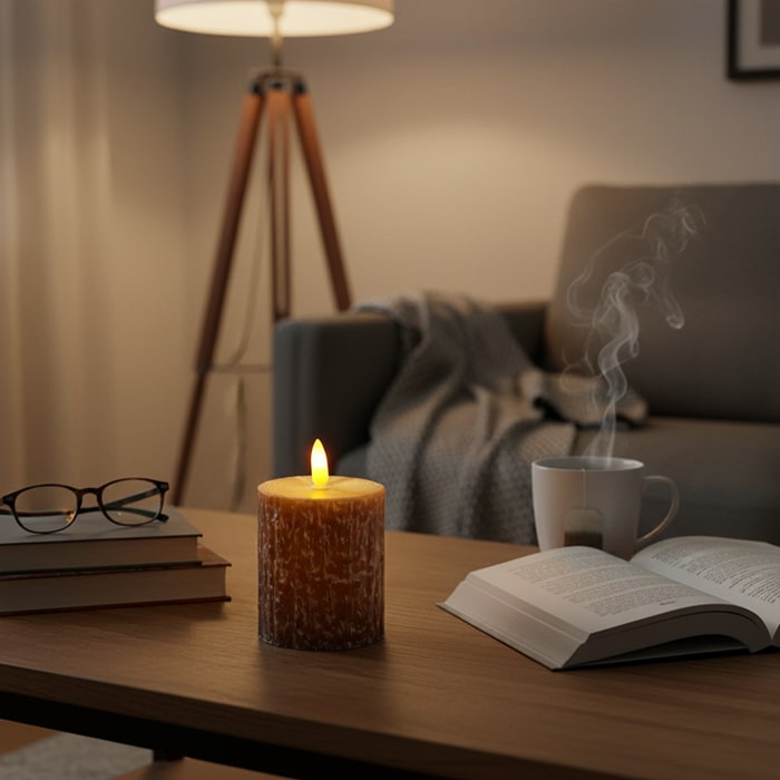 Decorative candle, GLOBAL CHRISTMAS, LED Lamps, Brown, Plastic