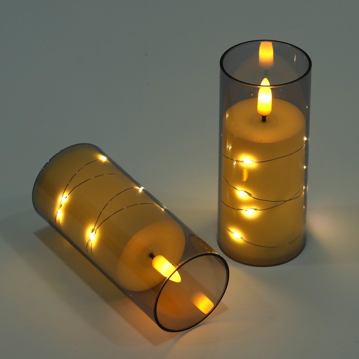 Decorative candle, GLOBAL CHRISTMAS, LED Lamps, 12.5cm, Gray, Plastic