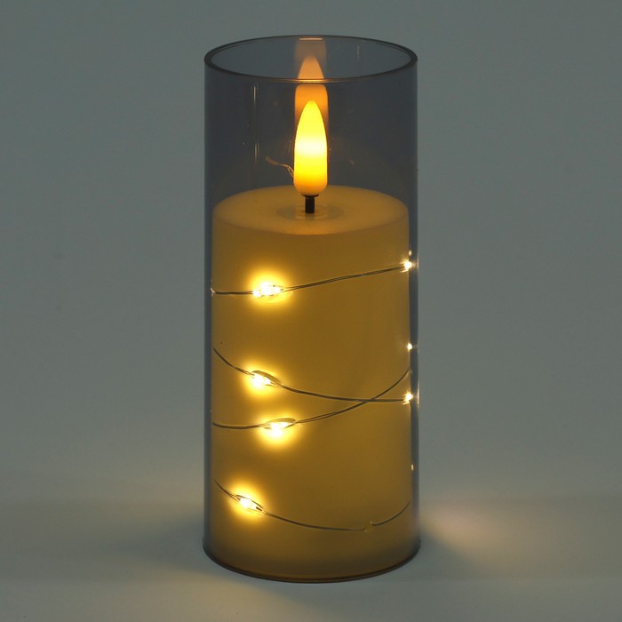 Decorative candle, GLOBAL CHRISTMAS, LED Lamps, 12.5cm, Gray, Plastic