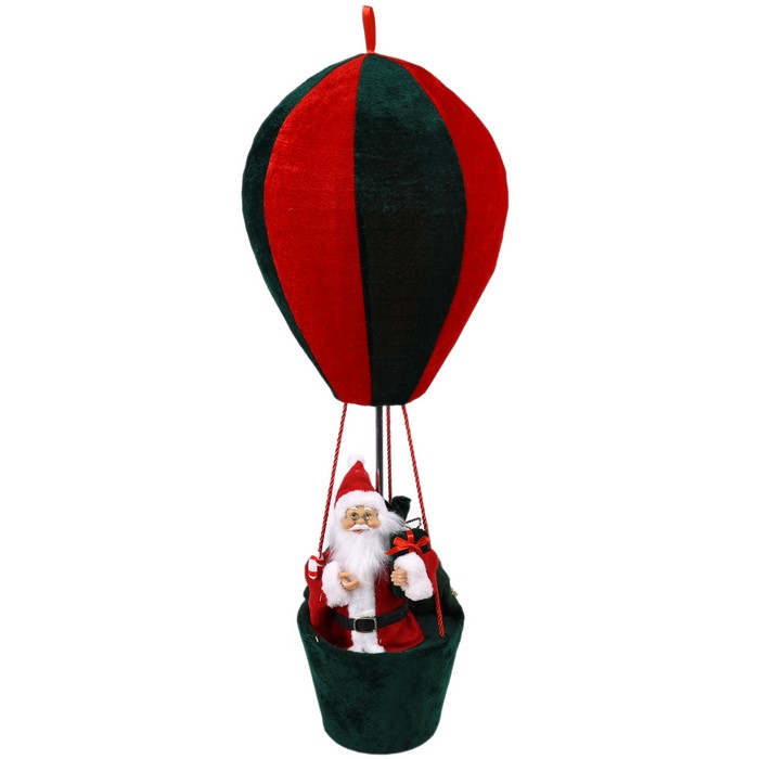 Mos craciun cu parasuta, GLOBAL CHRISTMAS, 110cm, Verde/Rosu, Textil/Plastic