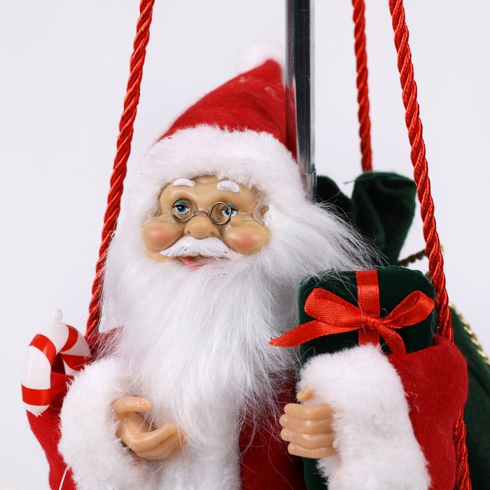 Mos craciun cu parasuta, GLOBAL CHRISTMAS, 80cm, Verde/Rosu, Textil/Plastic