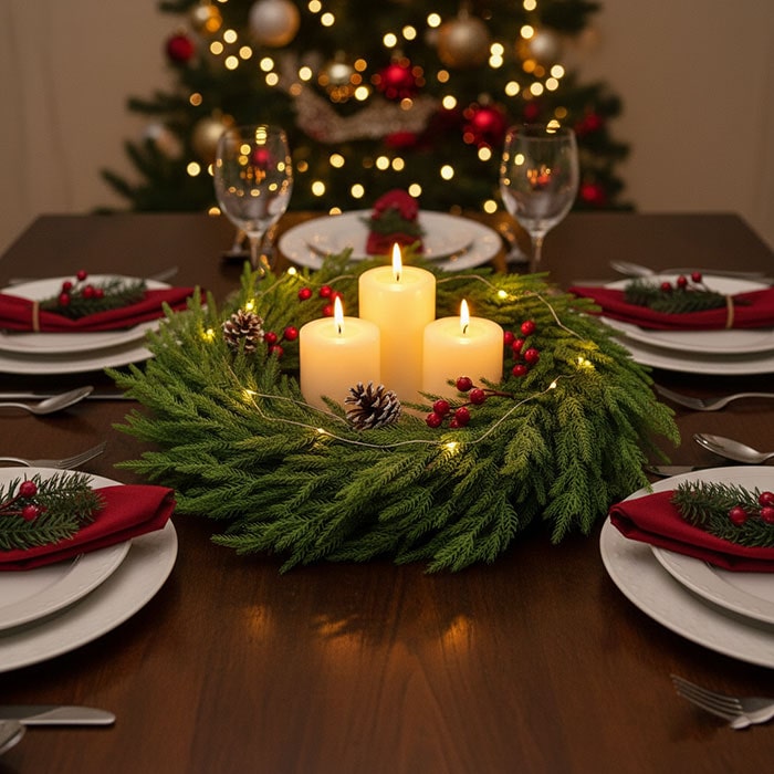 Coronita de craciun, GLOBAL CHRISTMAS, 60cm, Verde, PE