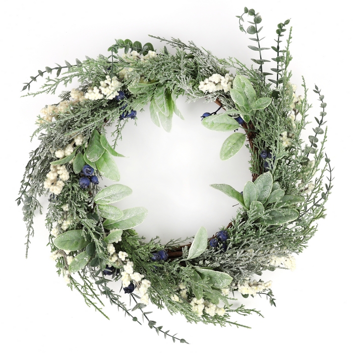 Coronita decorativa, GLOBAL CHRISTMAS, 55cm, PE, Verde/Alb, Pomusoare, Inzapezit