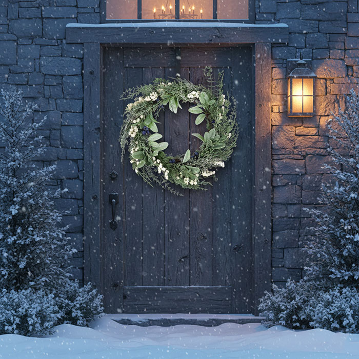 Coronita decorativa, GLOBAL CHRISTMAS, 55cm, PE, Verde/Alb, Pomusoare, Inzapezit