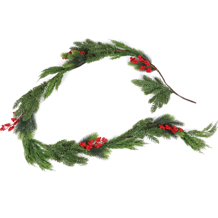 Ghirlanda decorativa, GLOBAL CHRISTMAS, 180cm, Verde, PE, Pomusoare