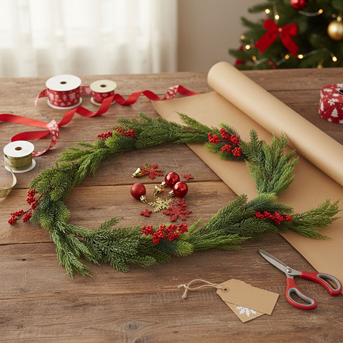 Ghirlanda decorativa, GLOBAL CHRISTMAS, 180cm, Verde, PE, Pomusoare