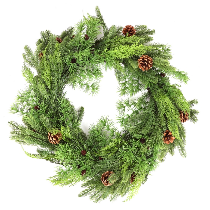 Coronita de craciun, GLOBAL CHRISTMAS, 60cm, Verde, PE, Conuri