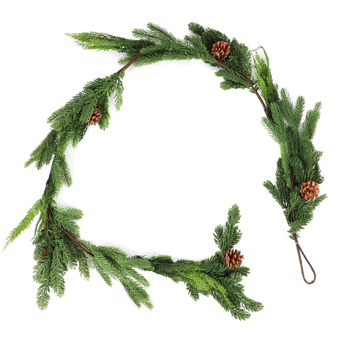 Декоративная гирлянда, GLOBAL CHRISTMAS, 180см, Зеленый, ПE, Шишки