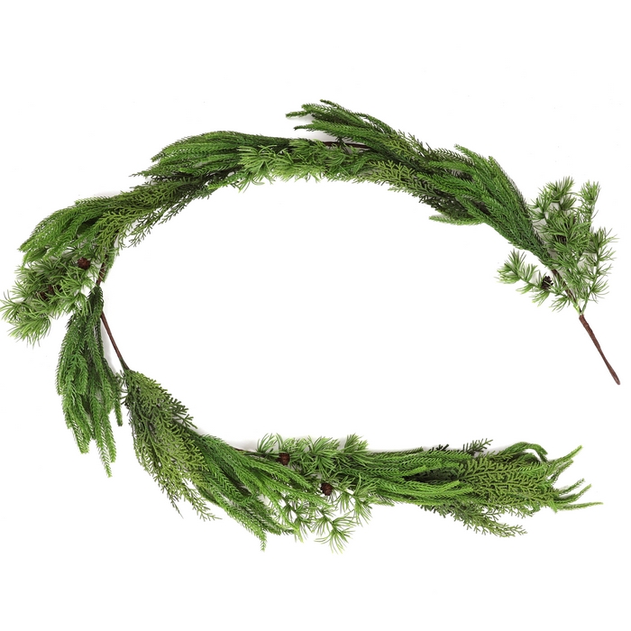 Ghirlanda decorativa, GLOBAL CHRISTMAS, 180cm, Verde, PE, Conuri