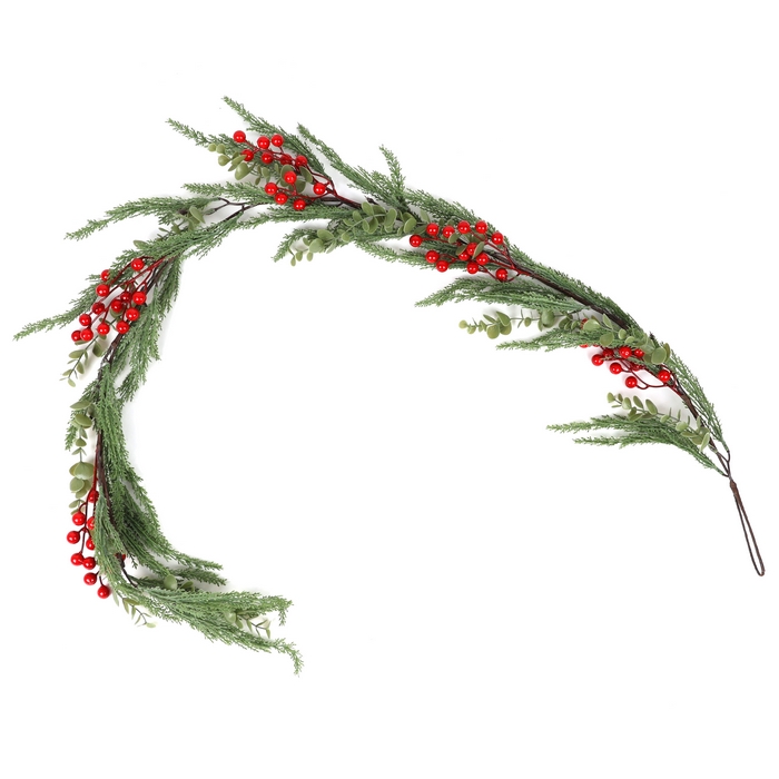 Ghirlanda decorativa, GLOBAL CHRISTMAS, 130cm, Verde, PE, Pomusoare