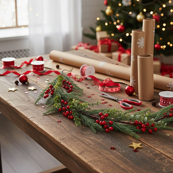 Ghirlanda decorativa, GLOBAL CHRISTMAS, 130cm, Verde, PE, Pomusoare