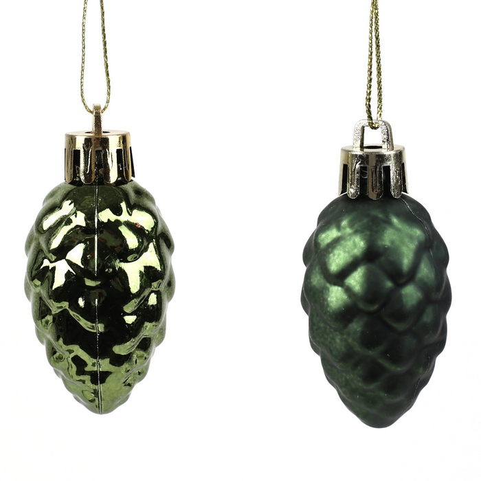 Set decoratiuni conuri, GLOBAL CHRISTMAS, 12 buc, Verde, Plastic