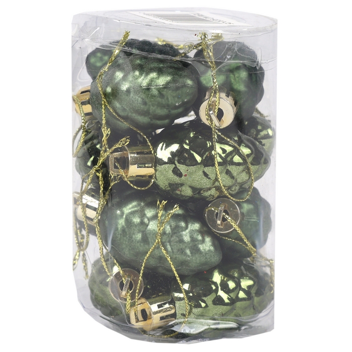 Set decoratiuni conuri, GLOBAL CHRISTMAS, 12 buc, Verde, Plastic