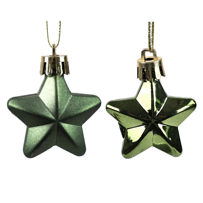 Set decoratiuni stelute, GLOBAL CHRISTMAS, 12 buc, Verde, Plastic