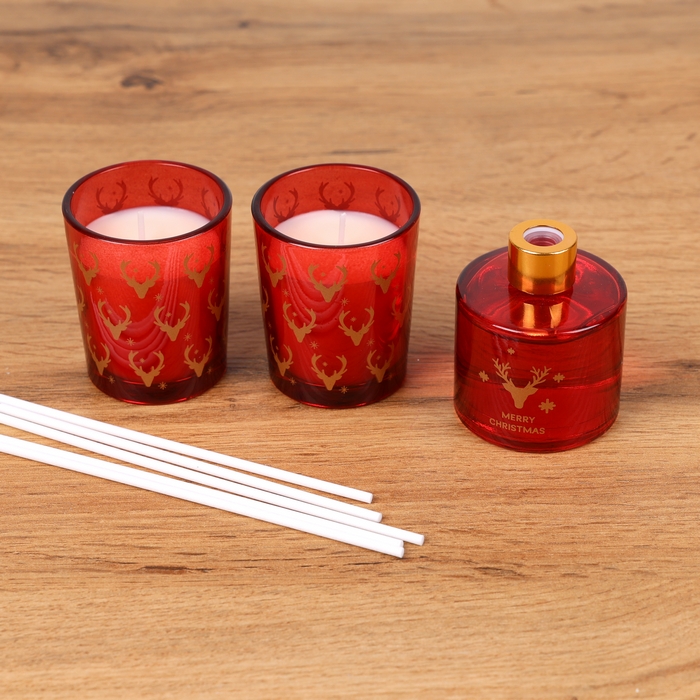 Set of aromadiffuser and candle, GLOBAL CHRISTMAS, 3 pieces, Various Colors, 50 ml