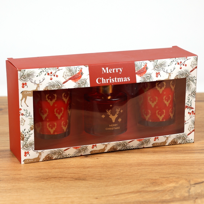 Set of aromadiffuser and candle, GLOBAL CHRISTMAS, 3 pieces, Various Colors, 50 ml