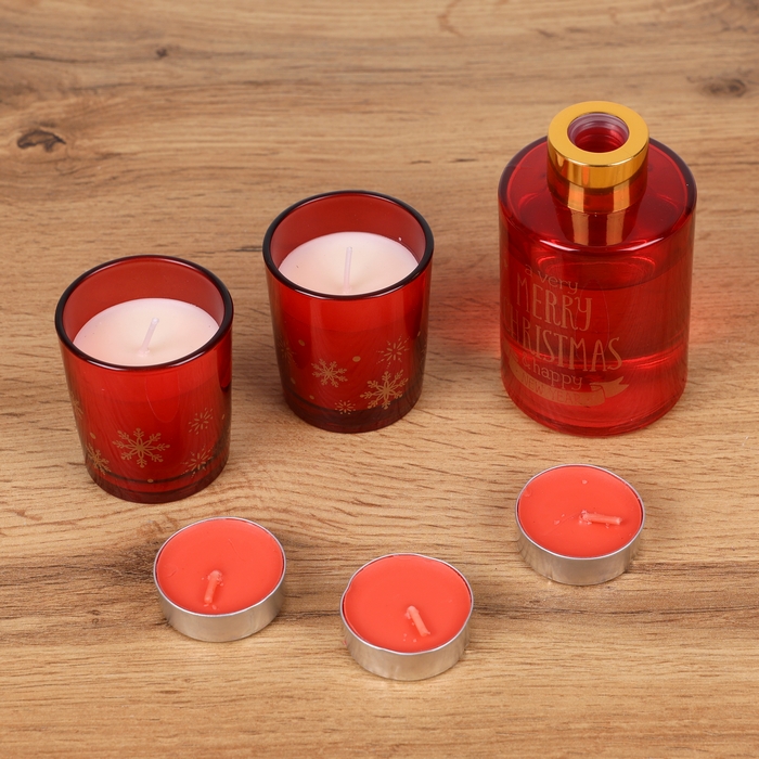 Set aromadifuzor si lumanare, GLOBAL CHRISTMAS, 6 piese, Diverse Culori, 100 ml