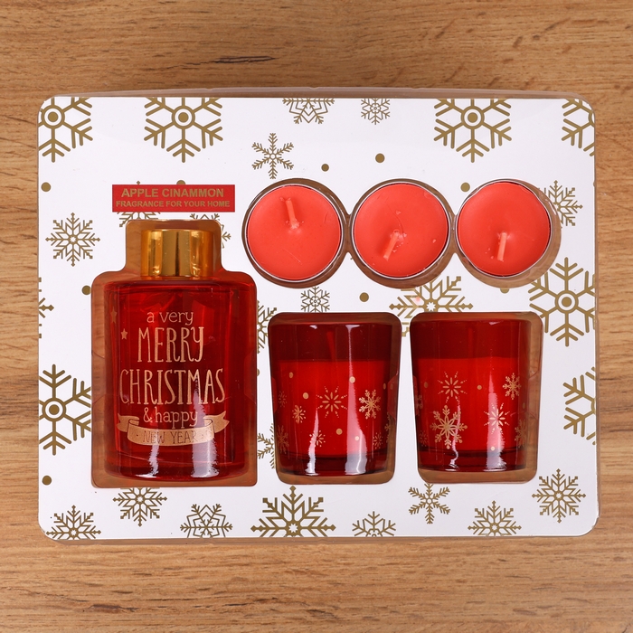 Set aromadifuzor si lumanare, GLOBAL CHRISTMAS, 6 piese, Diverse Culori, 100 ml