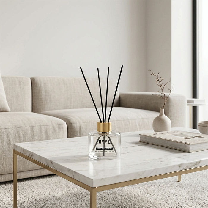 Reed diffuser, HUMMEL, 120ml, Soft Linen, with sticks