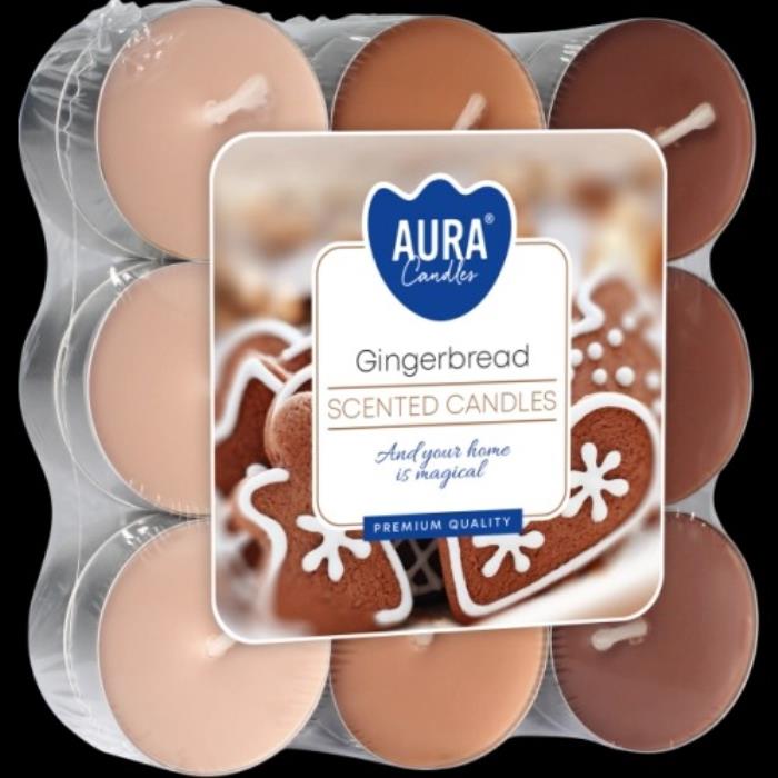 Set of scented candles, AURA, 18 pcs, Gingerbread, 4 hours, 11gr, Beige/Brown