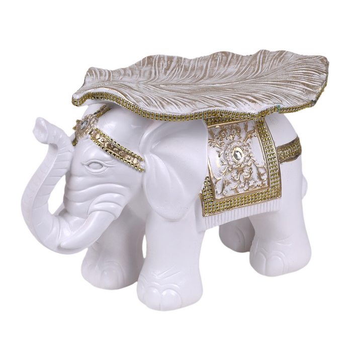 Suvenir elefant cu frunza, ORIENS, Auriu, Ceramica