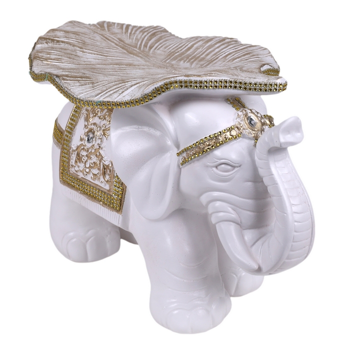 Suvenir elefant cu frunza, ORIENS, Auriu, Ceramica