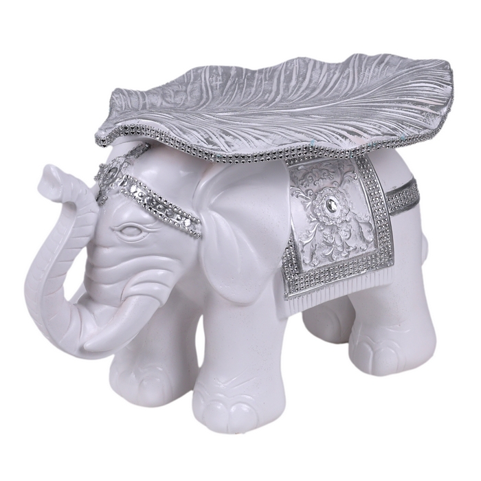 Suvenir elefant cu frunza, ORIENS, Argintiu, Ceramica