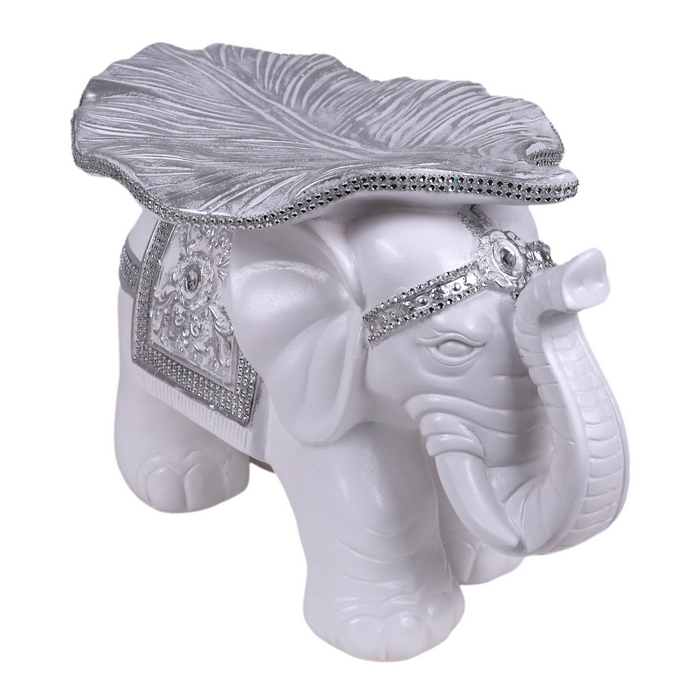 Suvenir elefant cu frunza, ORIENS, Argintiu, Ceramica