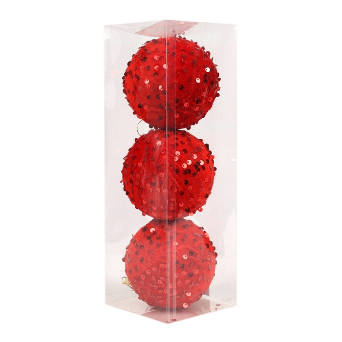 Set globuri de craciun, GLOBAL CHRISTMAS, 3 buc, 10 cm, Rosu, PVC